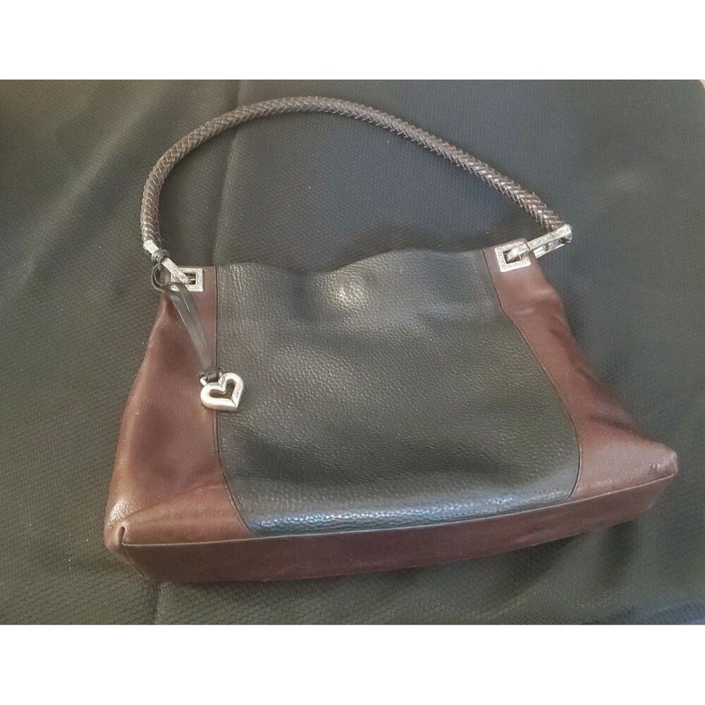 Vintage Brighton Purse Leather Black Brown Braided Strap Shoulder Bag